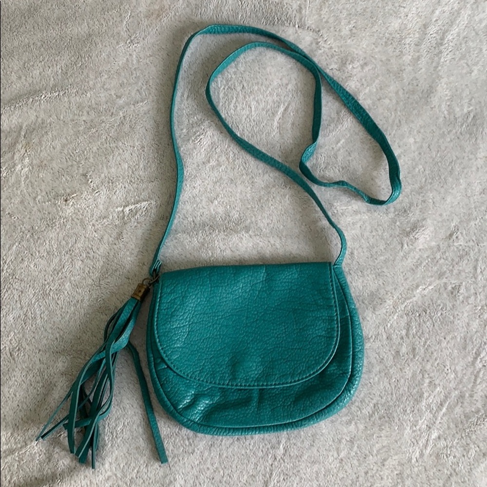 Blue faux leather crossbody purse